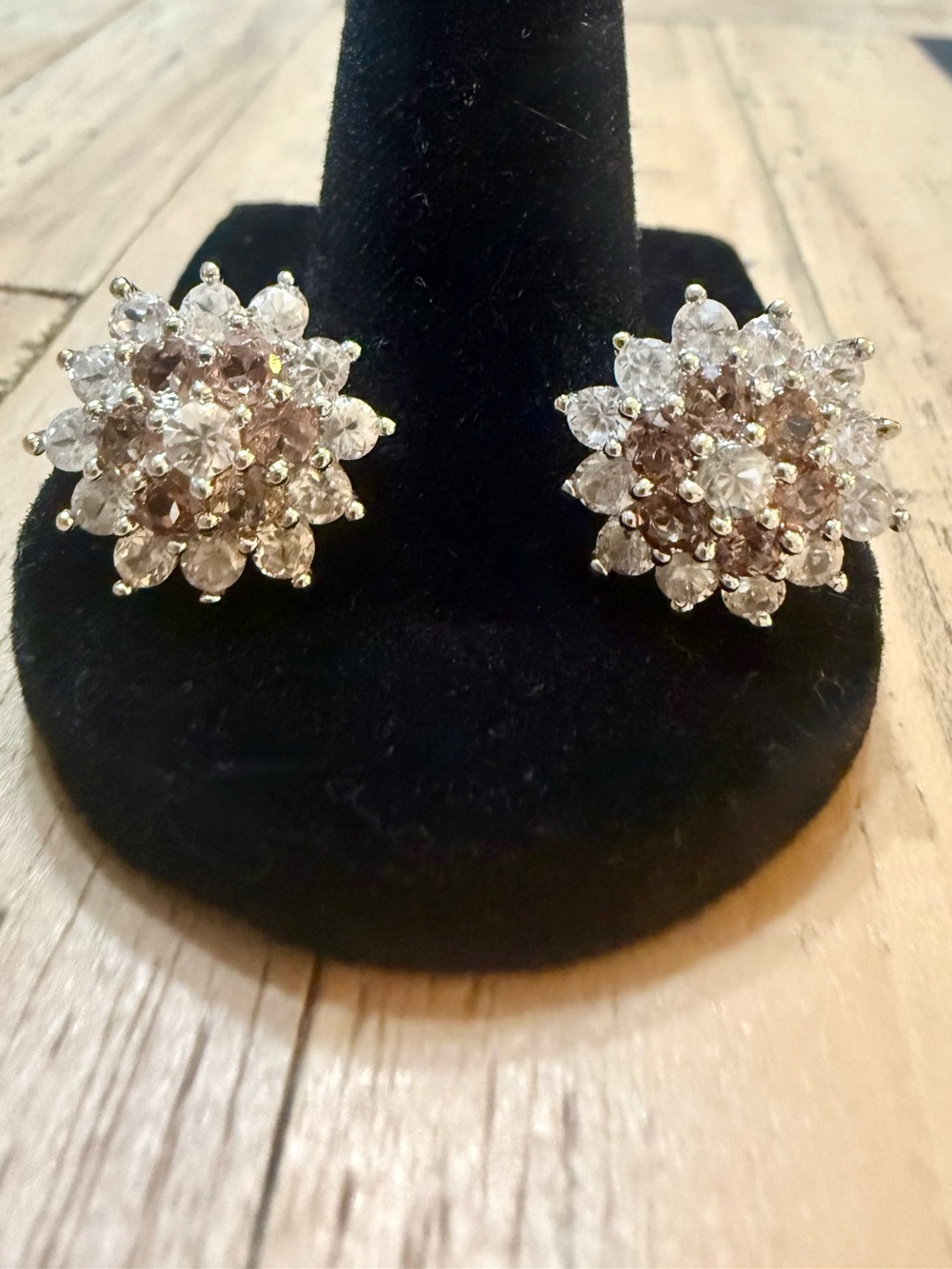 Brand New! Sterling Silver Smoky Quartz & Cubic Zirconia Cluster Studs